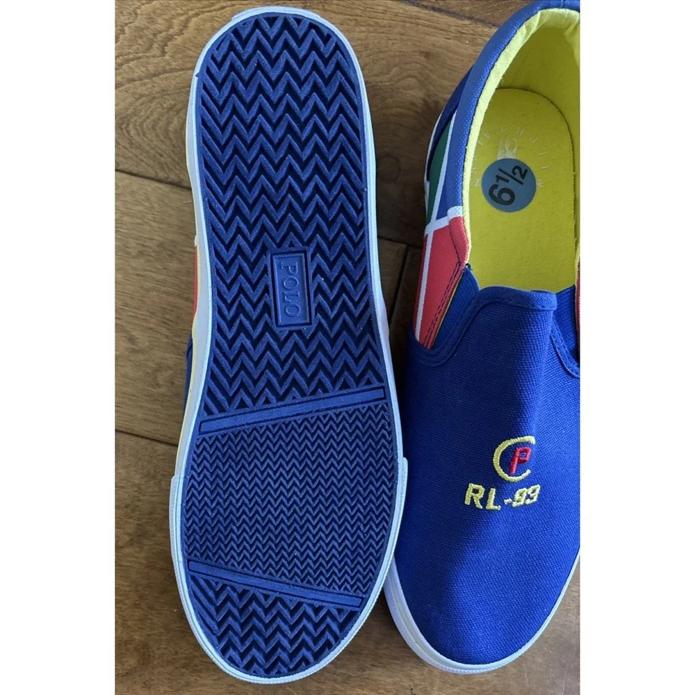 POLO RALPH LAUREN RL-93 Blue White Slip On Loafers Canvas Boat Shoes Mens Sz 6.5